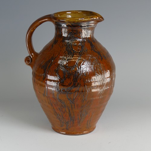 66 - Philip Leach (b. 1947) a Springfield pottery Harvest Jug, decorated heavily in sgraffito depictions ... 