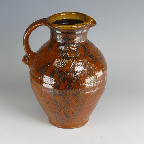 66 - Philip Leach (b. 1947) a Springfield pottery Harvest Jug, decorated heavily in sgraffito depictions ... 