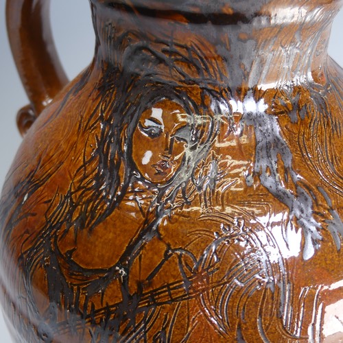 66 - Philip Leach (b. 1947) a Springfield pottery Harvest Jug, decorated heavily in sgraffito depictions ... 