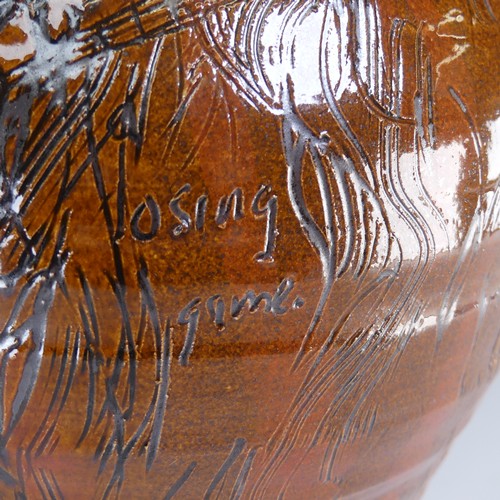 66 - Philip Leach (b. 1947) a Springfield pottery Harvest Jug, decorated heavily in sgraffito depictions ... 