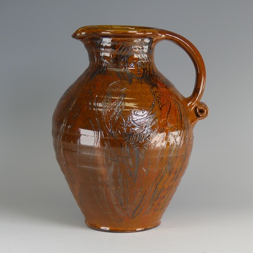 66 - Philip Leach (b. 1947) a Springfield pottery Harvest Jug, decorated heavily in sgraffito depictions ... 