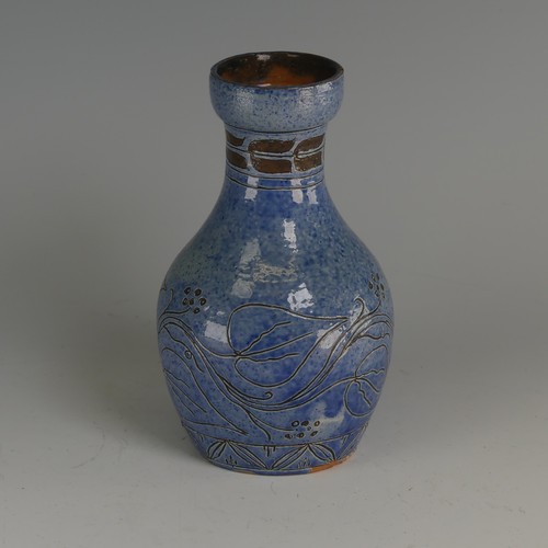 30 - Herman Edwin Fishley (1858-1913) a Fremington Pottery Vase, of mottled blue ground with incised flor... 