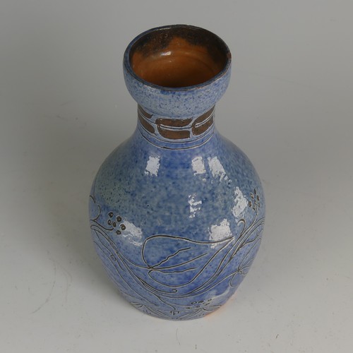 30 - Herman Edwin Fishley (1858-1913) a Fremington Pottery Vase, of mottled blue ground with incised flor... 