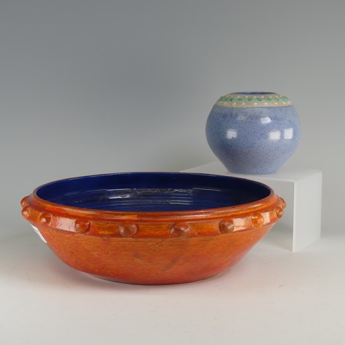 36 - William Fishley Holland (1888-1971) a Clevedon Pottery Fruit Bowl, decorated with orange to the exte... 