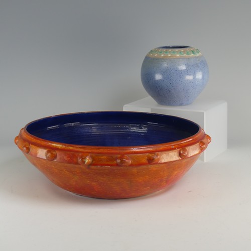 36 - William Fishley Holland (1888-1971) a Clevedon Pottery Fruit Bowl, decorated with orange to the exte... 