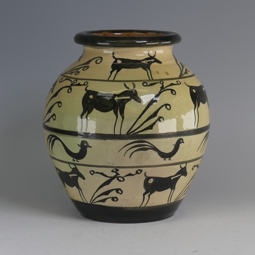 35 - William Fishley Holland (1888-1971) a Clevedon Pottery globular Vase, decorated in varying bands wit... 