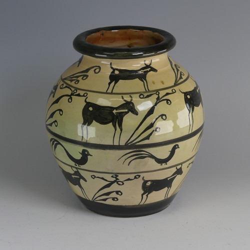 35 - William Fishley Holland (1888-1971) a Clevedon Pottery globular Vase, decorated in varying bands wit... 