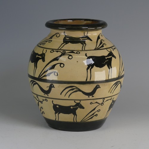 35 - William Fishley Holland (1888-1971) a Clevedon Pottery globular Vase, decorated in varying bands wit... 