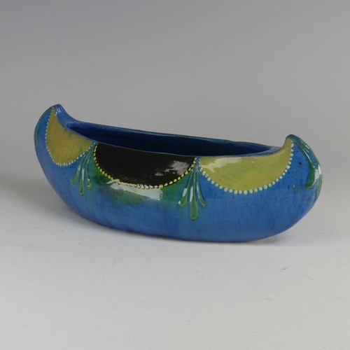 49 - William Fishley Holland (1888-1971) an unusual Braunton pottery navette shaped Dish, decorated in bl... 