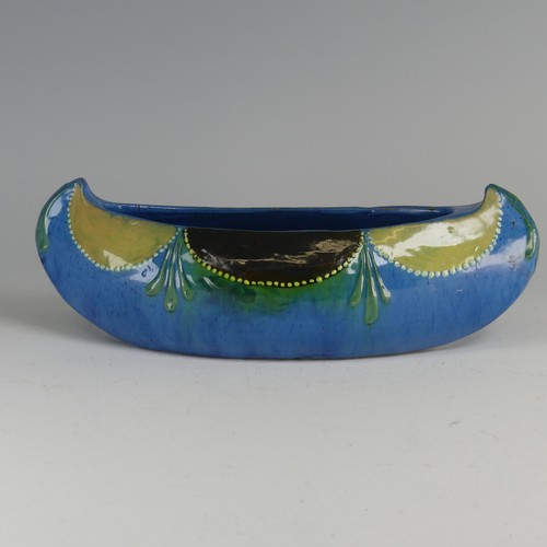 49 - William Fishley Holland (1888-1971) an unusual Braunton pottery navette shaped Dish, decorated in bl... 