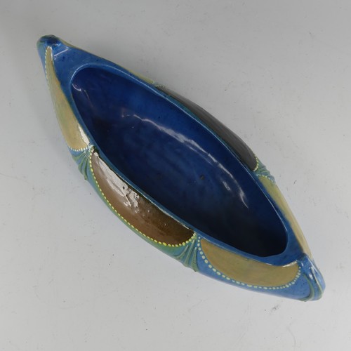 49 - William Fishley Holland (1888-1971) an unusual Braunton pottery navette shaped Dish, decorated in bl... 