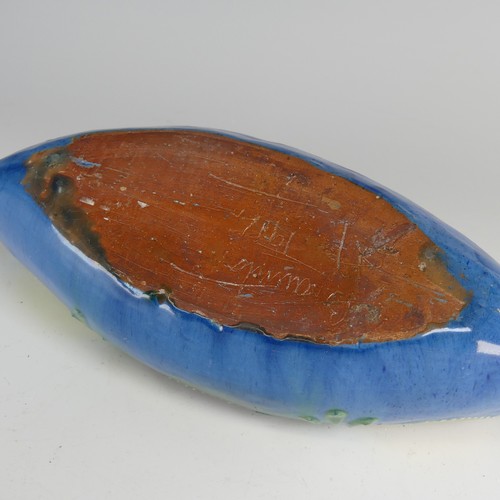 49 - William Fishley Holland (1888-1971) an unusual Braunton pottery navette shaped Dish, decorated in bl... 