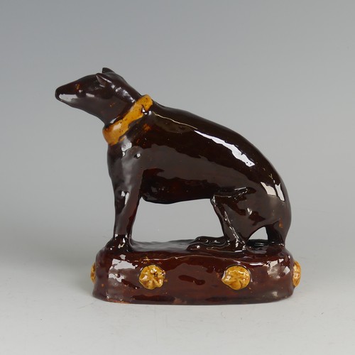 31 - A Fremington Pottery hand built figure of a Greyhound, by Will Short in Wrotham colour scheme with m... 