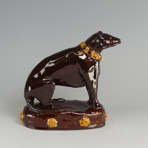 31 - A Fremington Pottery hand built figure of a Greyhound, by Will Short in Wrotham colour scheme with m... 