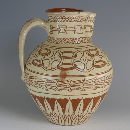 46 - William Fishley Holland (1888-1971) a Braunton pottery Harvest Jug, with white slip profusely decora... 