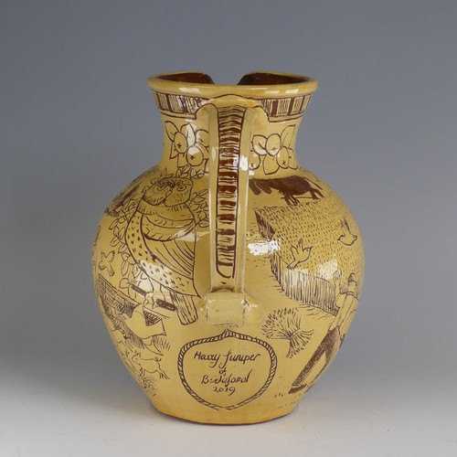 60 - Harry Juniper (b. 1947) a Bideford Pottery Harvest Jug, titled 'Harvest Time' with sgraffito depicti... 