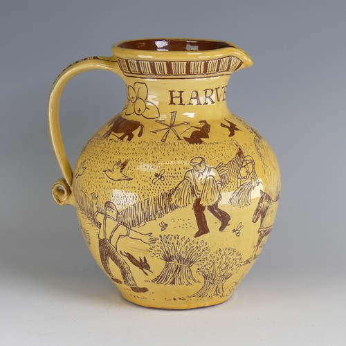 60 - Harry Juniper (b. 1947) a Bideford Pottery Harvest Jug, titled 'Harvest Time' with sgraffito depicti... 