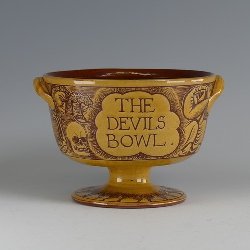 63 - Harry Juniper (b. 1947) a Bideford Pottery 'Devil's Bowl', in honey slip decorated profusely with sg... 