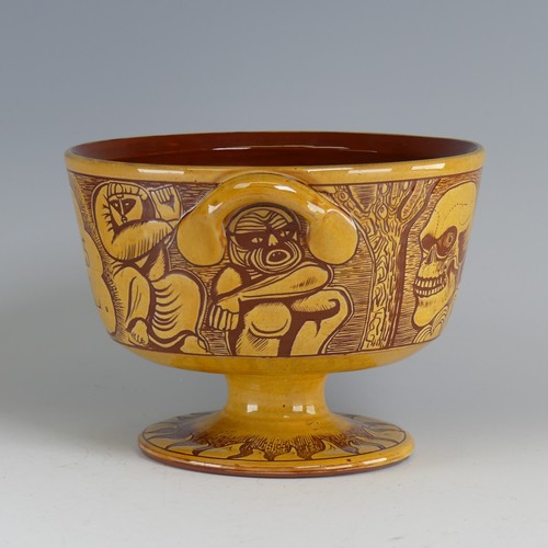 63 - Harry Juniper (b. 1947) a Bideford Pottery 'Devil's Bowl', in honey slip decorated profusely with sg... 