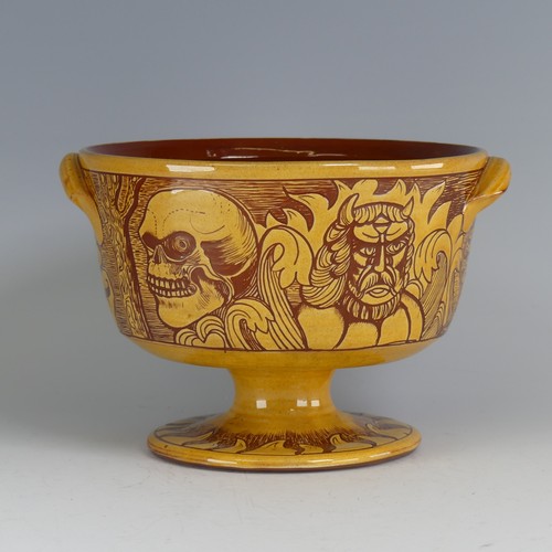 63 - Harry Juniper (b. 1947) a Bideford Pottery 'Devil's Bowl', in honey slip decorated profusely with sg... 