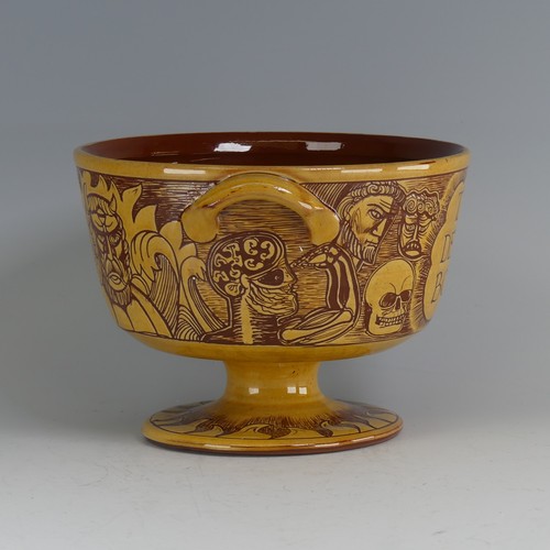 63 - Harry Juniper (b. 1947) a Bideford Pottery 'Devil's Bowl', in honey slip decorated profusely with sg... 