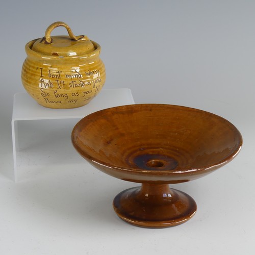 24 - Edwin Beer Fishley (1832-1912) a Fremington Pottery pedestal Bowl, with honey-coloured glaze, incise... 