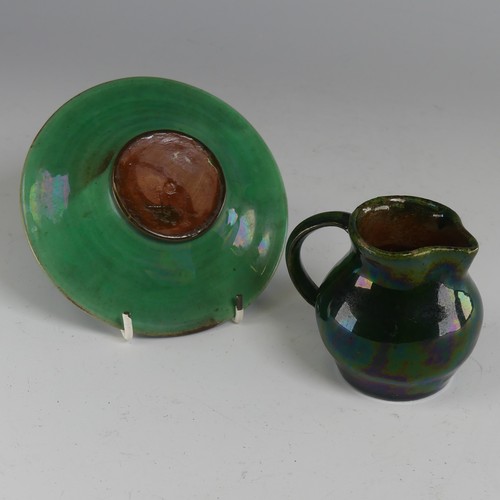 37 - William Fishley Holland (1888-1971) a small green Dish, decorated in green ground with marbled slip ... 