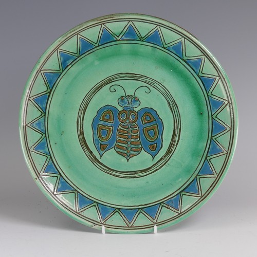 50 - William Fishley Holland (1888-1971) a Clevedon Pottery Charger, decorated with blue and green lead g... 