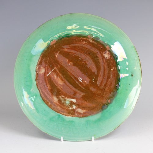 50 - William Fishley Holland (1888-1971) a Clevedon Pottery Charger, decorated with blue and green lead g... 