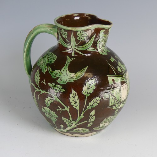 47 - William Fishley Holland (1888-1971) a Braunton pottery Jug, the brown ground decorated with sgraffit... 