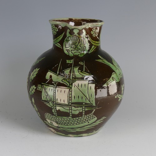 47 - William Fishley Holland (1888-1971) a Braunton pottery Jug, the brown ground decorated with sgraffit... 