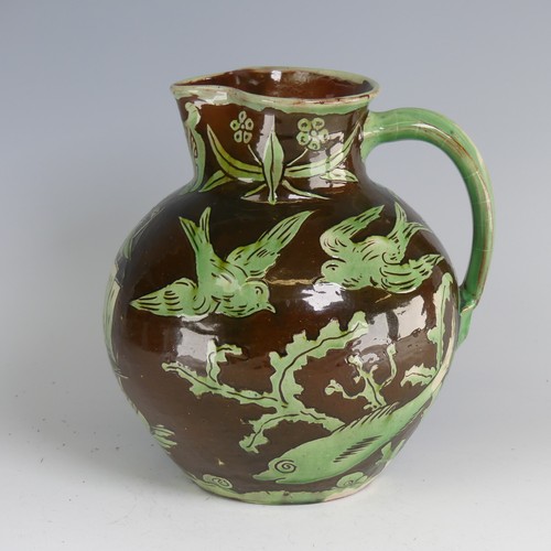 47 - William Fishley Holland (1888-1971) a Braunton pottery Jug, the brown ground decorated with sgraffit... 