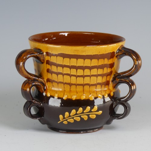 53 - George Tonkin Holland (1911-2005) a Clevedon pottery Tyg, in the Wrotham style with triple looped ha... 