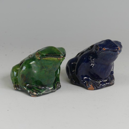 33 - Two early 20thC North Devon pottery figural Flower Bricks, modelled as seated frogs, probably Braunt... 