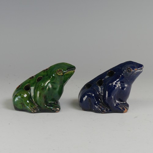 33 - Two early 20thC North Devon pottery figural Flower Bricks, modelled as seated frogs, probably Braunt... 