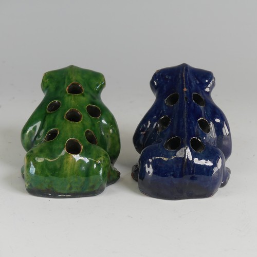 33 - Two early 20thC North Devon pottery figural Flower Bricks, modelled as seated frogs, probably Braunt... 