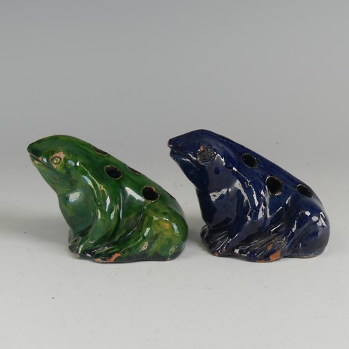 33 - Two early 20thC North Devon pottery figural Flower Bricks, modelled as seated frogs, probably Braunt... 