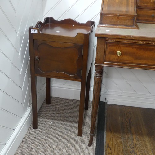 592 - A pair of George III style mahogany bedside Tables/pot Cupboards, square moulded and pierced tray to... 