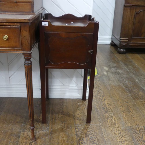 592 - A pair of George III style mahogany bedside Tables/pot Cupboards, square moulded and pierced tray to... 