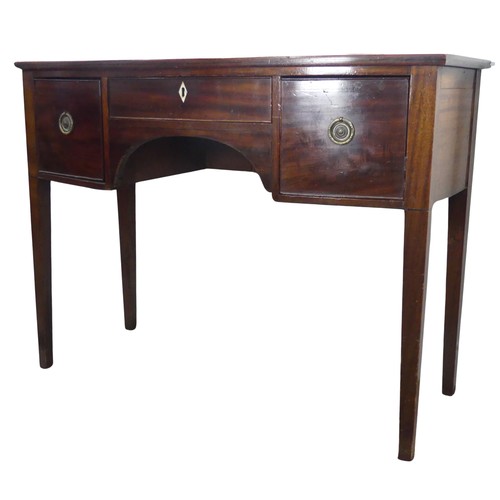 586 - A Georgian mahogany bow-front dressing Table, central drawer with ivory escutcheon flanked by deep d... 