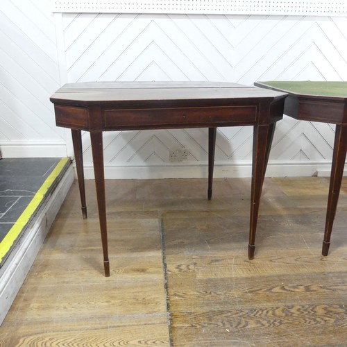 631 - A pair of 19th century mahogany card Tables, the folding tops over singular frieze drawers, raised o... 