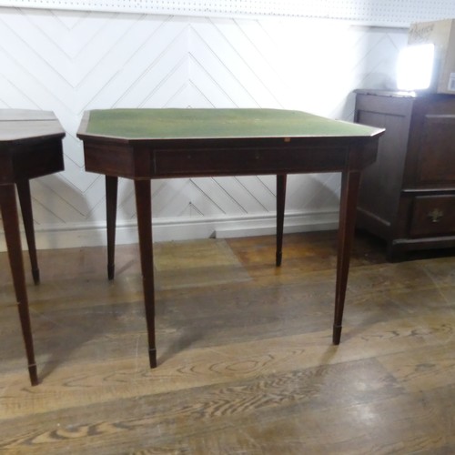 631 - A pair of 19th century mahogany card Tables, the folding tops over singular frieze drawers, raised o... 