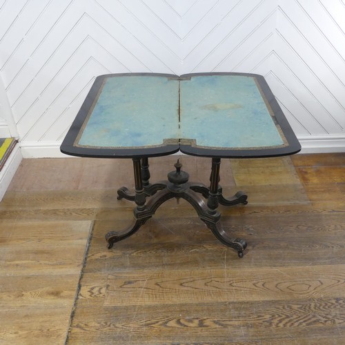 638 - An Aesthetic movement ebonised and burr walnut card Table, with rounded ends and turnover top, raise... 