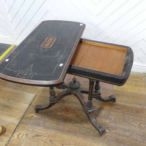 638 - An Aesthetic movement ebonised and burr walnut card Table, with rounded ends and turnover top, raise... 