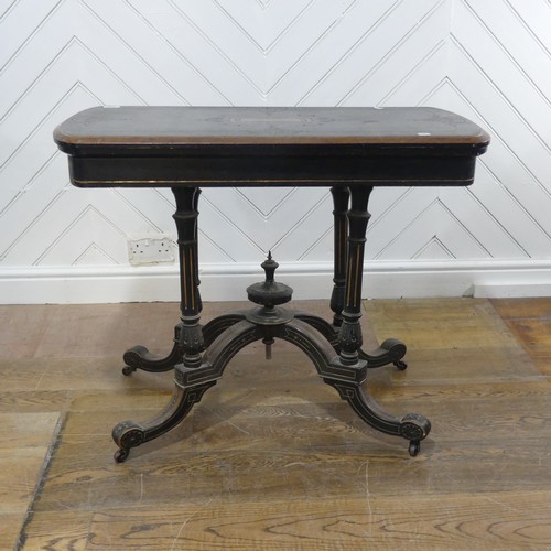 638 - An Aesthetic movement ebonised and burr walnut card Table, with rounded ends and turnover top, raise... 