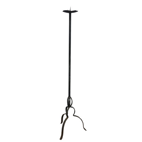 629 - An antique wrought iron ecclesiastical style candle Holder, W 28 cm x H 119 cm x D 28 cm.... 