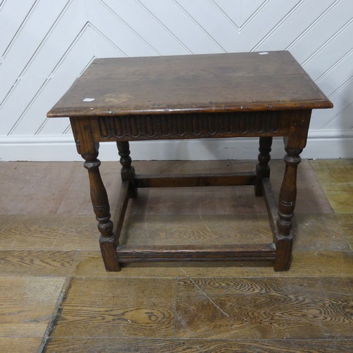 587 - An 18th century style carved oak Table, of small proportions, W 61 cm x H 51 cm x D 43 cm, together ... 