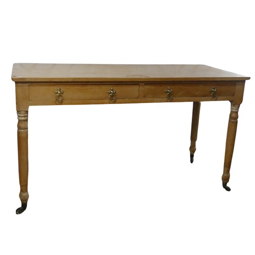 654 - A late 19th / early 20th century pine Desk, the rectangular top over two frieze drawers mounted with... 