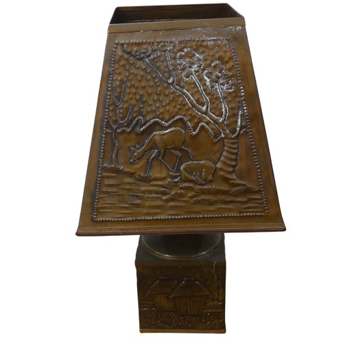 619 - A 20th century African style copper table Lamp, W 31 cm x H 55 cm x D 31 cm, together with an Africa... 