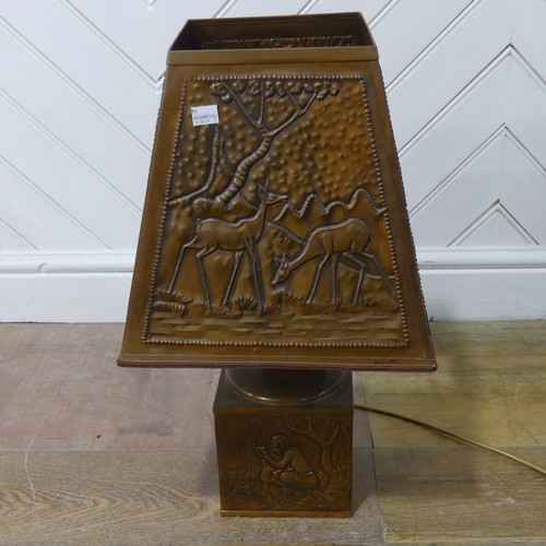 619 - A 20th century African style copper table Lamp, W 31 cm x H 55 cm x D 31 cm, together with an Africa... 